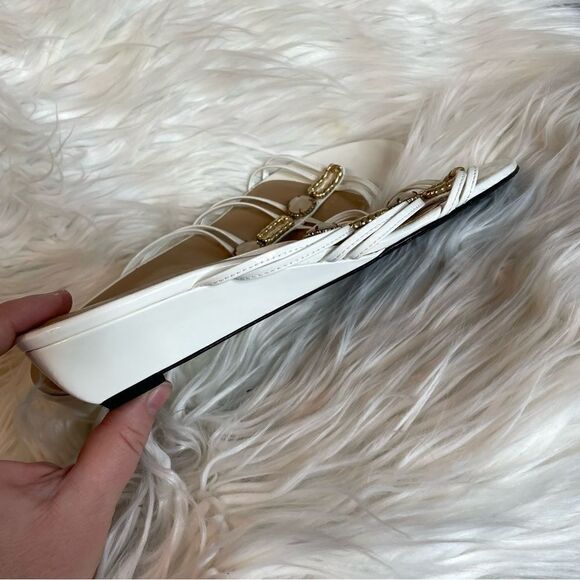 Stuart‎ Weitzman Patent Leather Rhinestone Crystal Strappy Demi Wedge Sandals - Picture 2 of 7